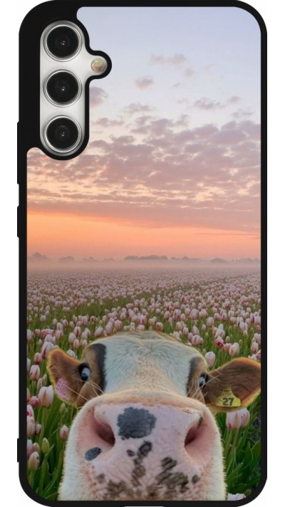 Coque Samsung Galaxy A34 5G - Silicone rigide noir Cow with tulips Spring 2026