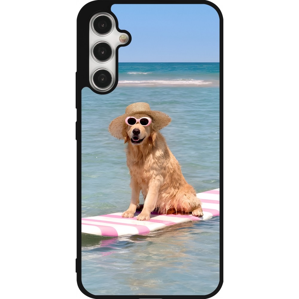 Samsung Galaxy A34 5G Case Hülle - Silikon schwarz Summer Dog on Paddle