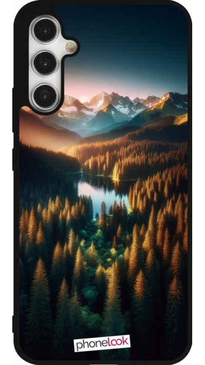 Samsung Galaxy A34 5G Case Hülle - Silikon schwarz Sonnenuntergang Waldsee