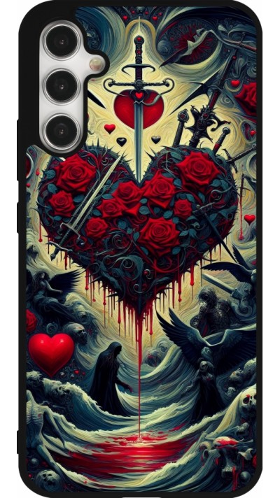 Coque Samsung Galaxy A34 5G - Silicone rigide noir Dark Love Coeur Sang