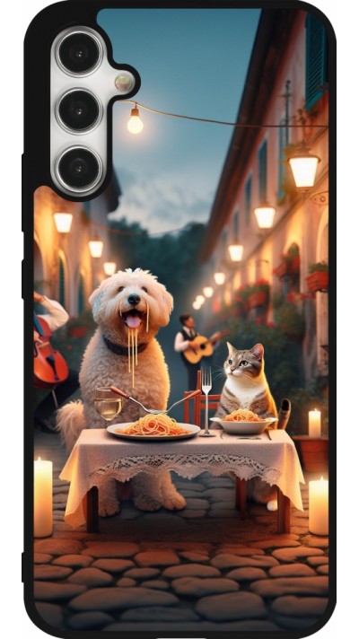 Samsung Galaxy A34 5G Case Hülle - Silikon schwarz Valentin 2024 Hund & Katze Kerzenlicht