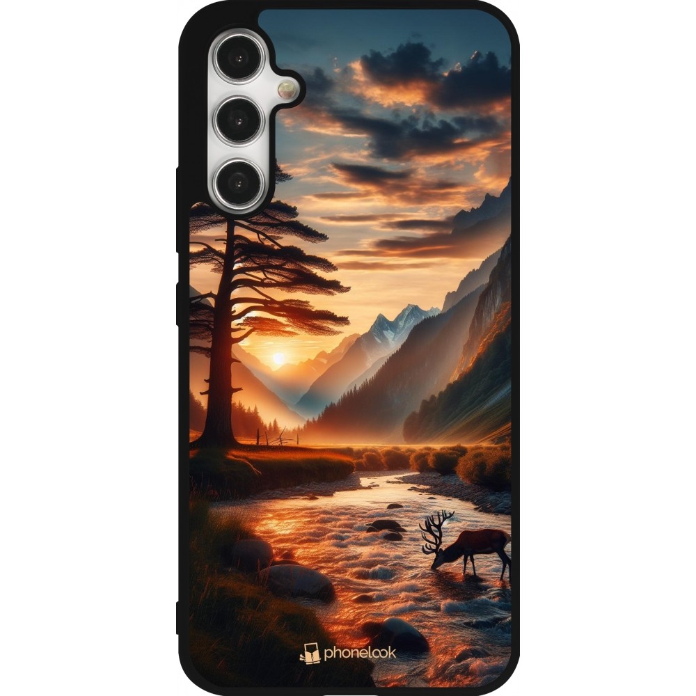 Coque Samsung Galaxy A34 5G - Silicone rigide noir Valley Sunset Deer Tree