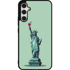 Samsung Galaxy A34 5G Case Hülle - Silikon schwarz Freiheitsstatue mit einem Glas Wein