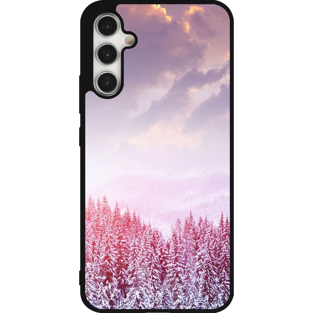 Coque Samsung Galaxy A34 5G - Silicone rigide noir Winter 22 Pink Forest