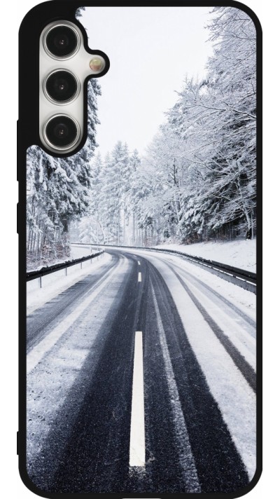 Coque Samsung Galaxy A34 5G - Silicone rigide noir Winter 22 Snowy Road