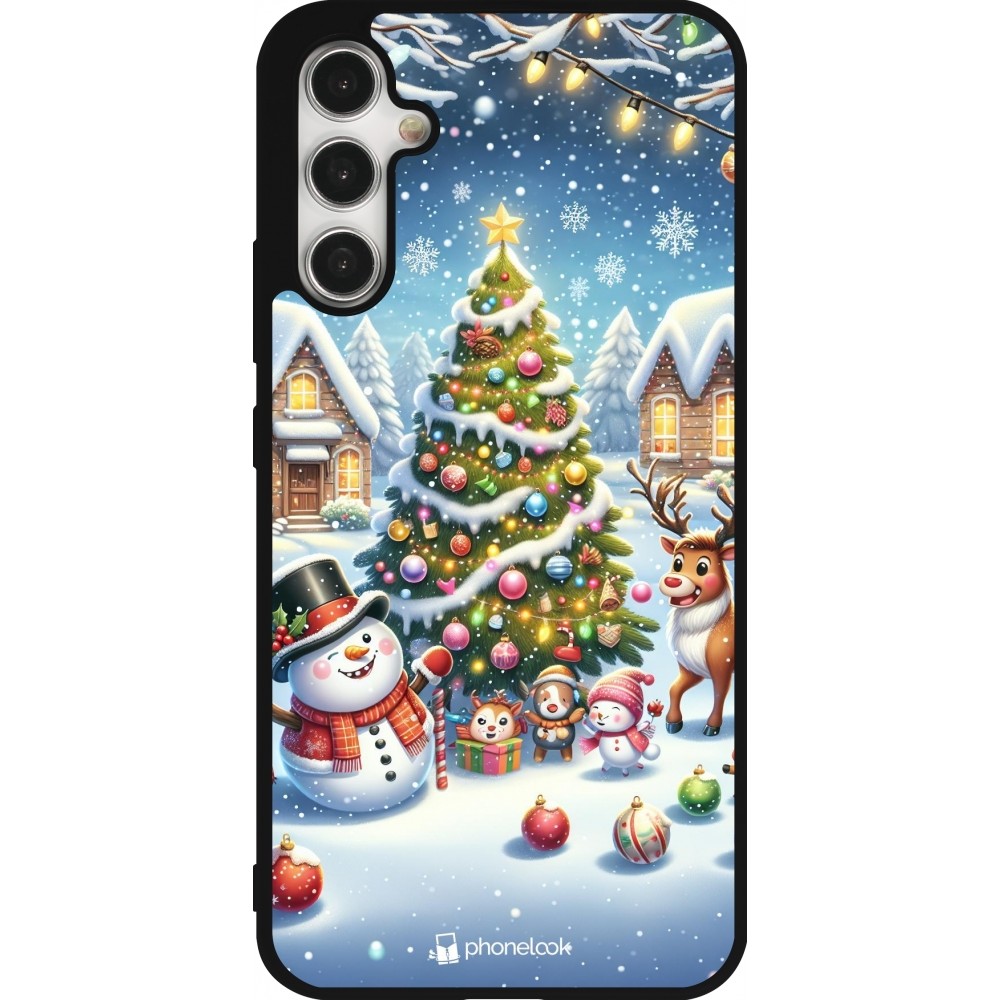 Coque Samsung Galaxy A34 5G - Silicone rigide noir Noël 2023 bonhomme de neige et sapin