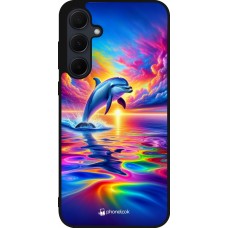 Samsung Galaxy A35 5G Case Hülle - Silikon schwarz Glücklicher Regenbogen-Delfin