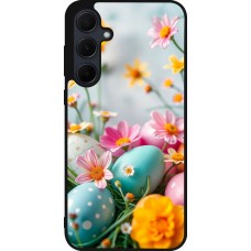 Coque Samsung Galaxy A35 5G - Silicone rigide noir Easter 2026 Eggs with flowers