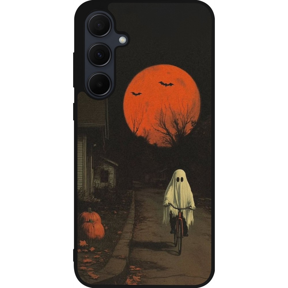 Samsung Galaxy A35 5G Case Hülle - Silikon schwarz Halloween 2025 Ghost on a bicycle