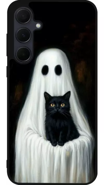 Coque Samsung Galaxy A35 5G - Silicone rigide noir Halloween 2025 Ghost with black cat