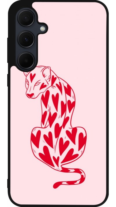 Coque Samsung Galaxy A35 5G - Silicone rigide noir Leopard with hearts 2026