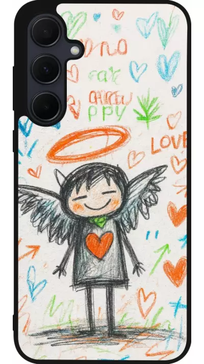 Coque Samsung Galaxy A35 5G - Silicone rigide noir Little Angel Sketch Love