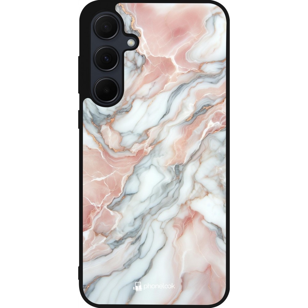 Coque Samsung Galaxy A35 5G - Silicone rigide noir Marbre Rose Lumineux