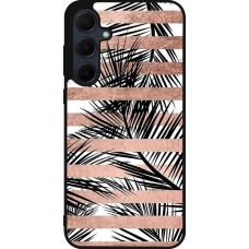 Coque Samsung Galaxy A35 5G - Silicone rigide noir Palm trees gold stripes