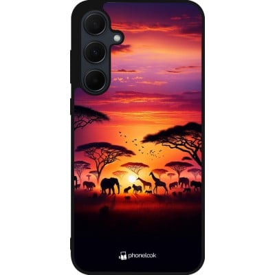 Samsung Galaxy A35 5G Case Hülle - Silikon schwarz Safari Sonnenuntergang Wildtiere