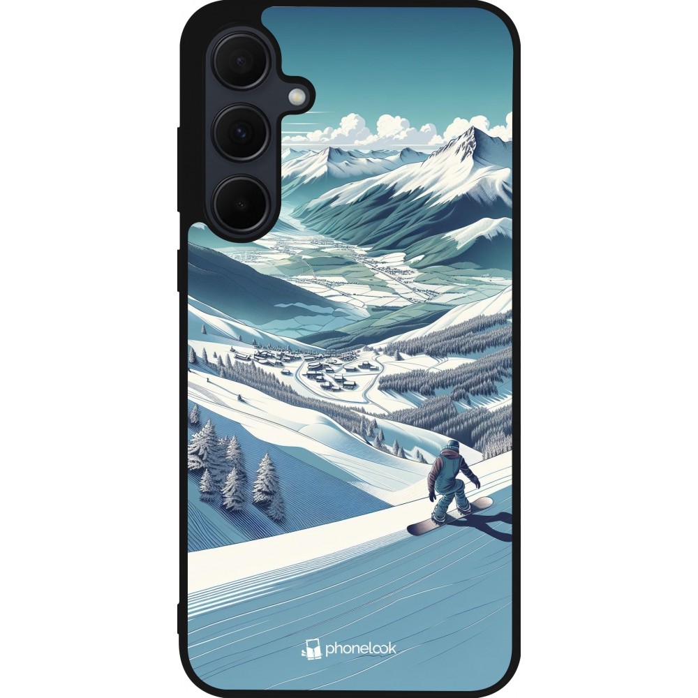 Coque Samsung Galaxy A35 5G - Silicone rigide noir Snowboarder Montagne
