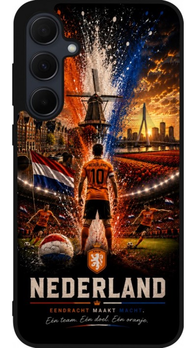 Coque Samsung Galaxy A35 5G - Silicone rigide noir Football Pays-Bas splash 2026