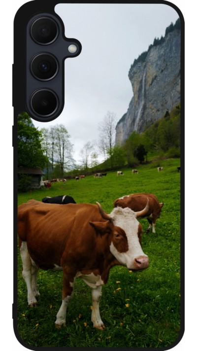 Coque Samsung Galaxy A35 5G - Silicone rigide noir Fête Nationale Suisse Vaches