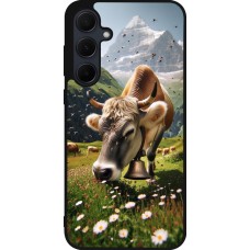 Coque Samsung Galaxy A35 5G - Silicone rigide noir Vache montagne Valais