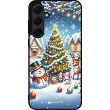 Coque Samsung Galaxy A35 5G - Silicone rigide noir Noël 2023 bonhomme de neige et sapin