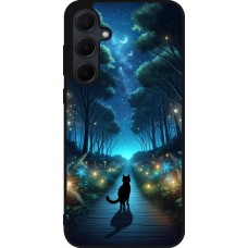 Samsung Galaxy A36 Case Hülle - Silikon schwarz Schwarze Katze Spaziergang