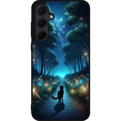 Coque Samsung Galaxy A36 - Silicone rigide noir Chat noir promenade
