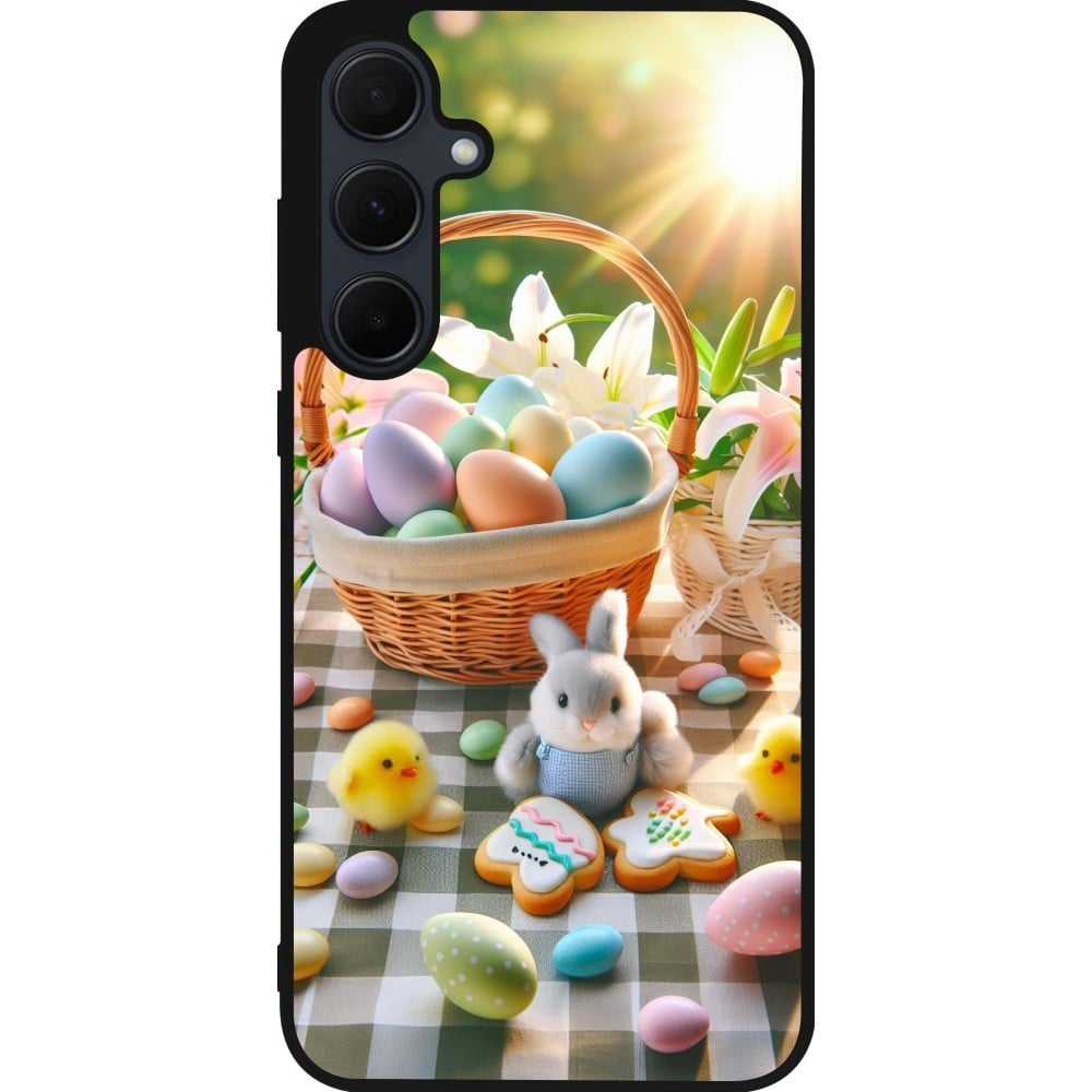 Coque Samsung Galaxy A36 - Silicone rigide noir Easter 2025 Panier Pâques
