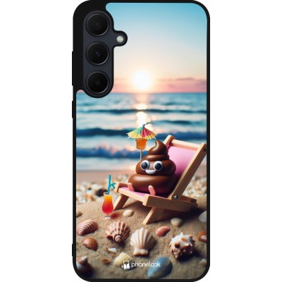 Coque Samsung Galaxy A36 - Silicone rigide noir Emoji caca sur chaise longue