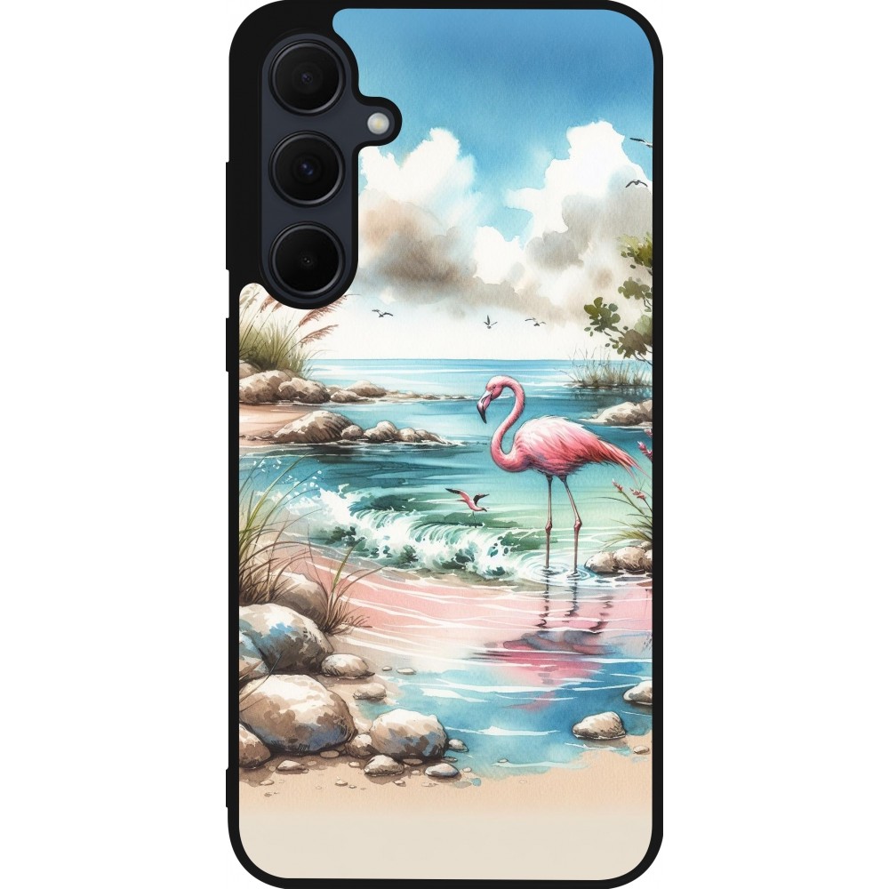 Coque Samsung Galaxy A36 - Silicone rigide noir Flamant rose aquarelle