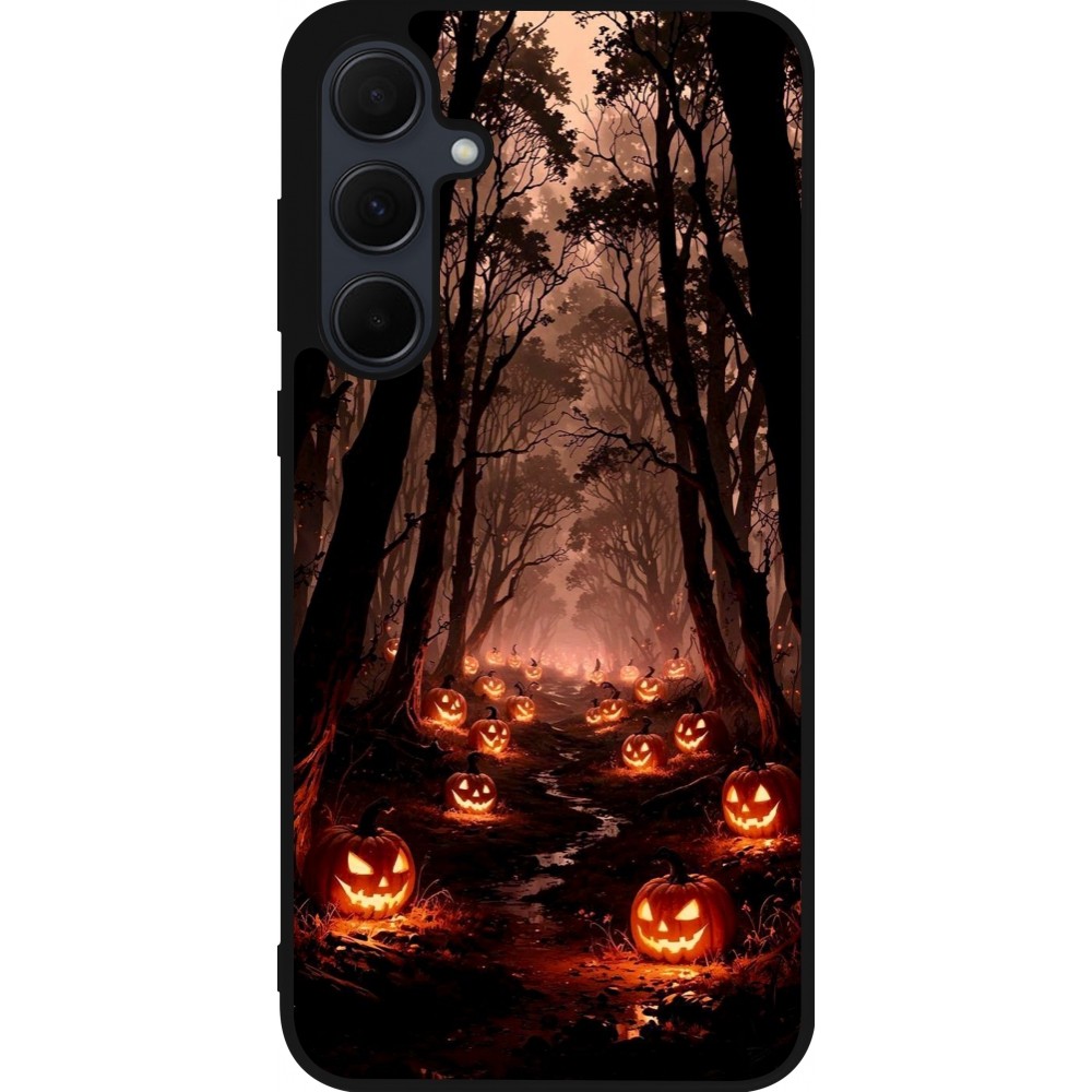 Coque Samsung Galaxy A36 - Silicone rigide noir Halloween 2025 Road of Terrifying Pumpkins