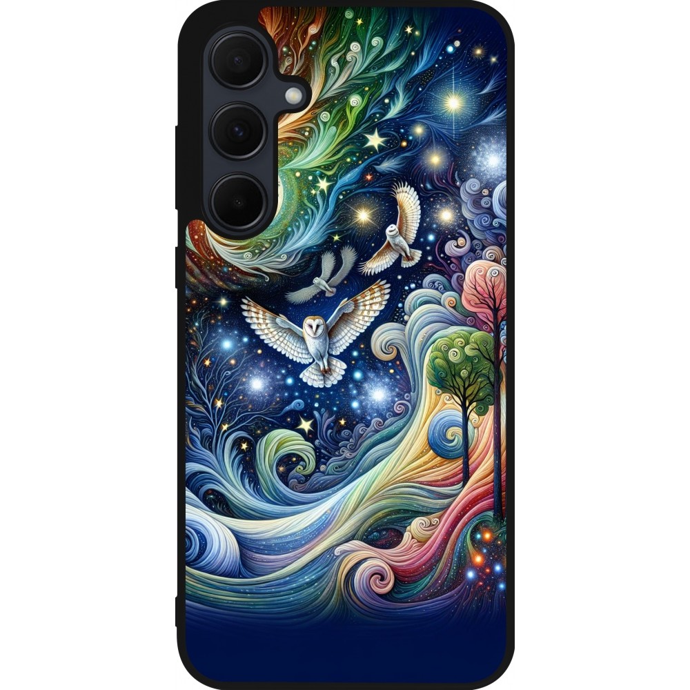 Samsung Galaxy A36 Case Hülle - Silikon schwarz Fliegender Blumen-Eule