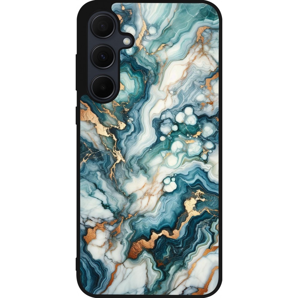 Coque Samsung Galaxy A36 - Silicone rigide noir Marbre Vert Bleu Doré
