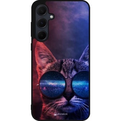 Samsung Galaxy A36 Case Hülle - Silikon schwarz Red Blue Cat Glasses