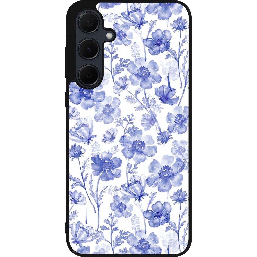 Samsung Galaxy A36 Case Hülle - Silikon schwarz Spring 23 watercolor blue flowers