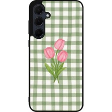 Coque Samsung Galaxy A36 - Silicone rigide noir Green vichy tulips 2026