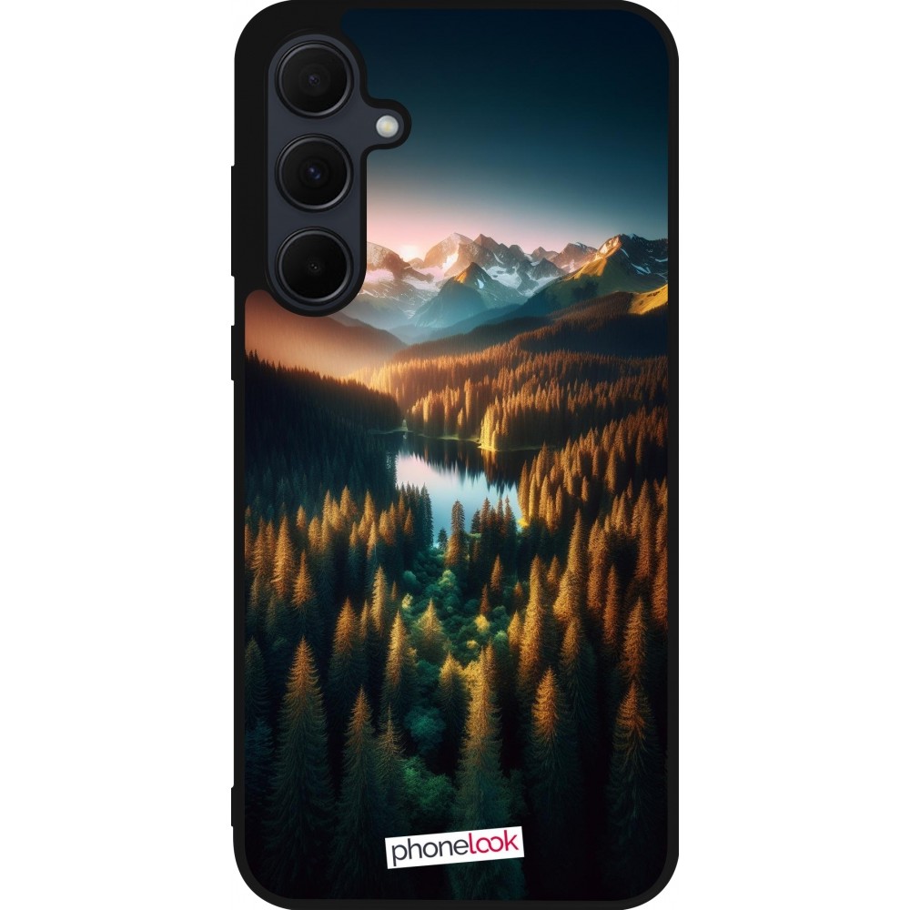 Samsung Galaxy A36 Case Hülle - Silikon schwarz Sonnenuntergang Waldsee