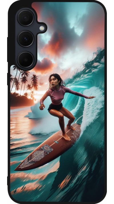 Coque Samsung Galaxy A36 - Silicone rigide noir Surfeuse Balinaise