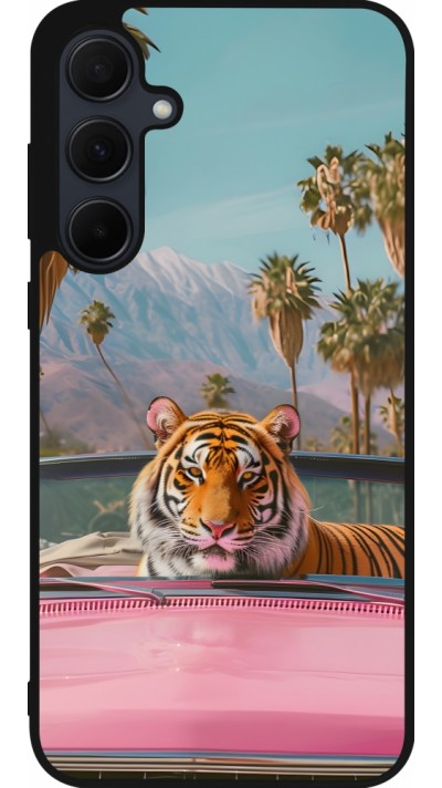 Samsung Galaxy A36 Case Hülle - Silikon schwarz Tiger Auto rosa