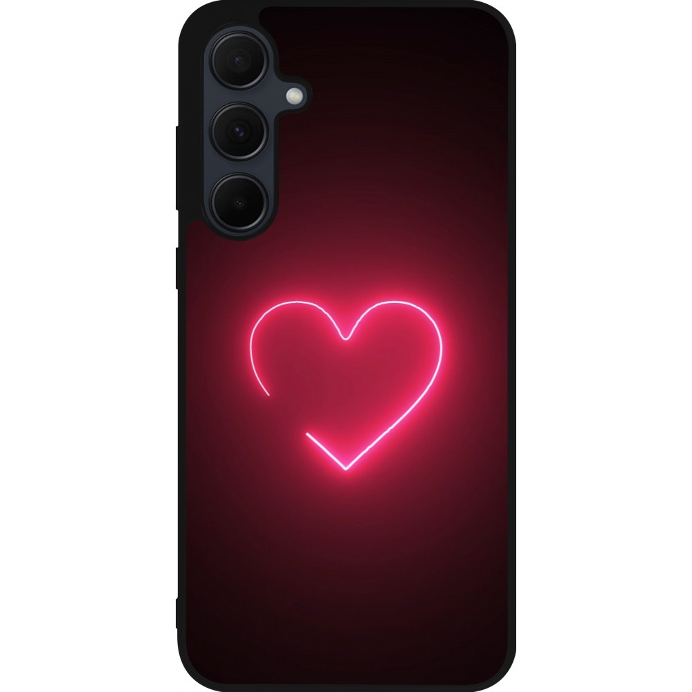 Coque Samsung Galaxy A36 - Silicone rigide noir Valentine 2023 single neon heart