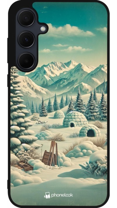 Samsung Galaxy A36 Case Hülle - Silikon schwarz Vintage Schneebedeckter Berg Iglu