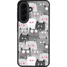 Coque Samsung Galaxy A37 - Silicone rigide noir Chats gris troupeau