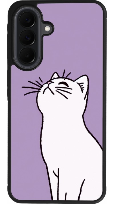 Coque Samsung Galaxy A37 - Silicone rigide noir Chat sur fond violet