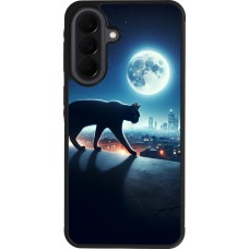 Samsung Galaxy A37 Case Hülle - Silikon schwarz Schwarze Katze unter dem Vollmond