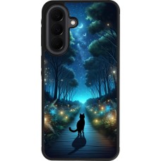 Coque Samsung Galaxy A37 - Silicone rigide noir Chat noir promenade