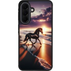 Coque Samsung Galaxy A37 - Silicone rigide noir Cheval majestueux plage