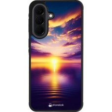 Coque Samsung Galaxy A37 - Silicone rigide noir Coucher soleil jaune violet