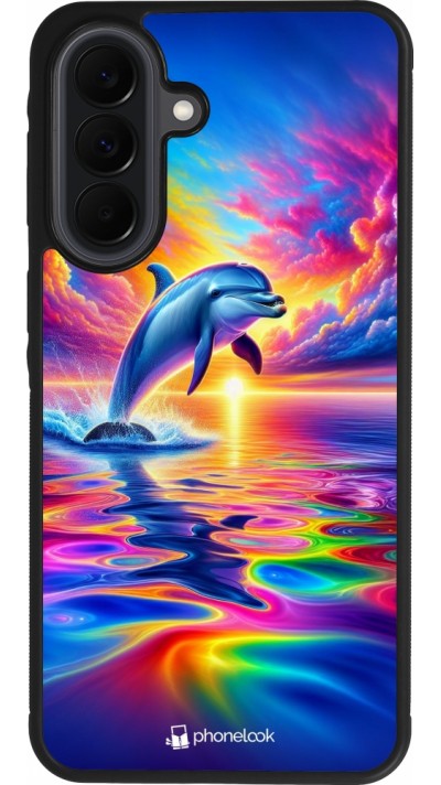 Coque Samsung Galaxy A37 - Silicone rigide noir Dauphin arc-en-ciel heureux