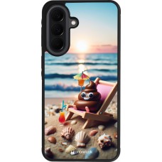 Coque Samsung Galaxy A37 - Silicone rigide noir Emoji caca sur chaise longue