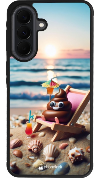 Coque Samsung Galaxy A37 - Silicone rigide noir Emoji caca sur chaise longue