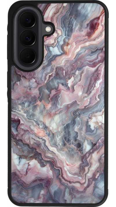 Coque Samsung Galaxy A37 - Silicone rigide noir Marbre violette argentée